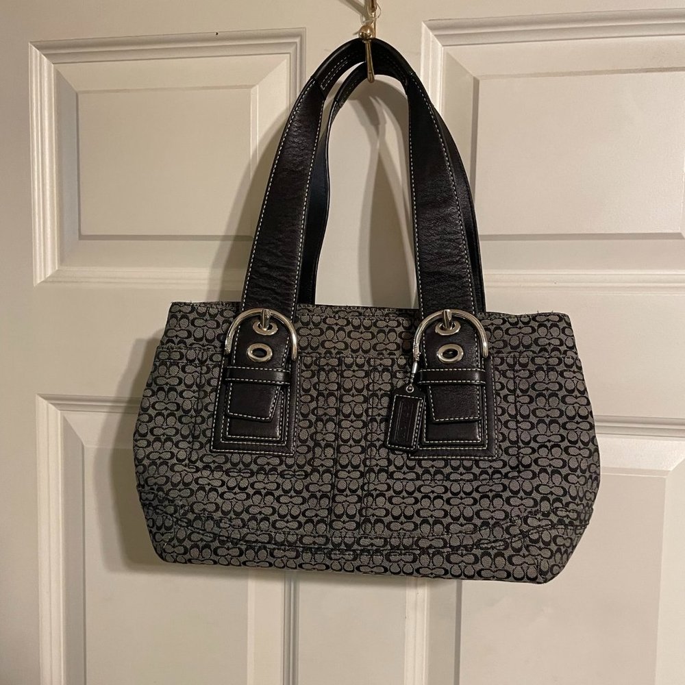 Coach Signature Satchel Jacquard and Leather